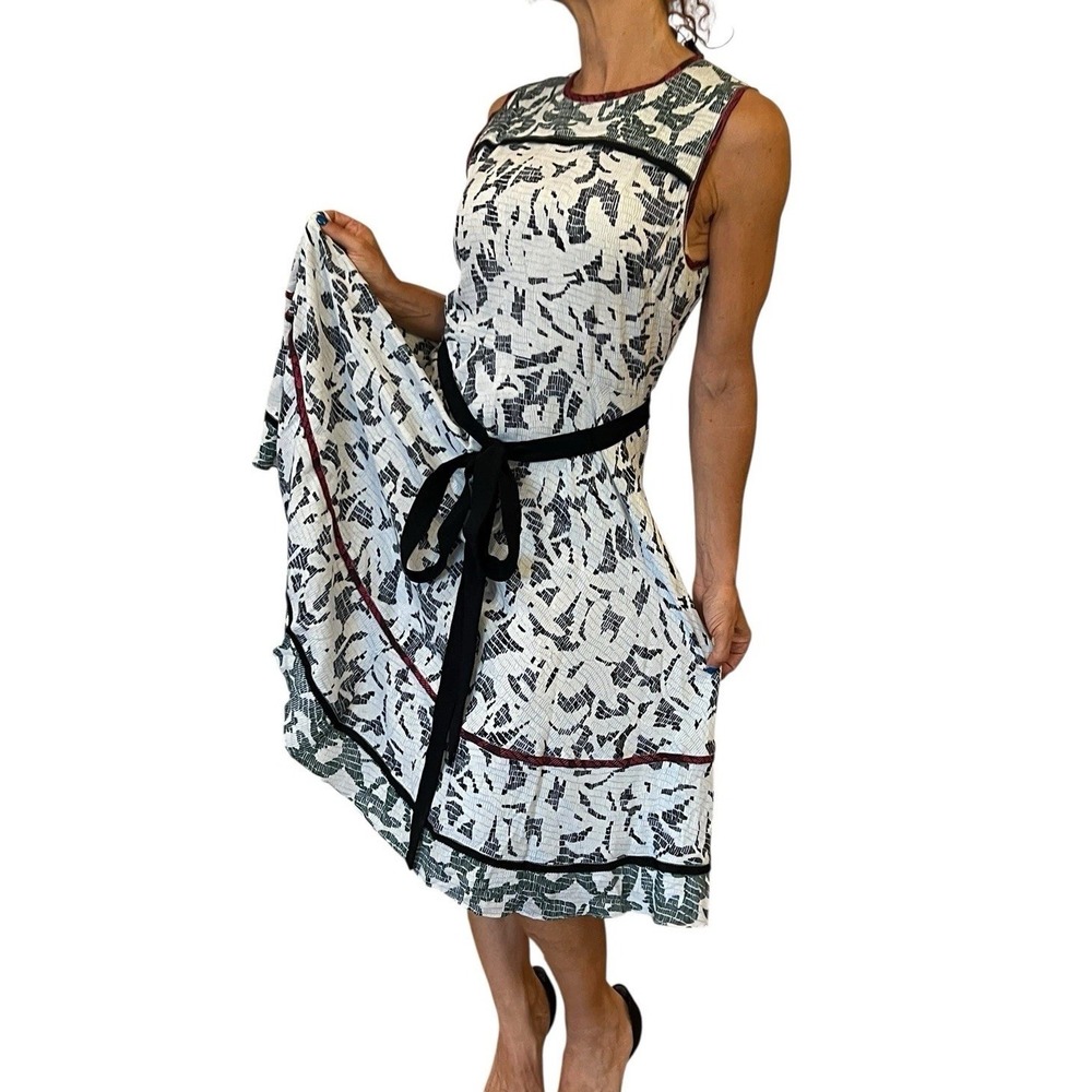 PROENZA SCHOULER BARNEYS Dress Silk Sleeveless Belt Midi Printed A Line Flare M